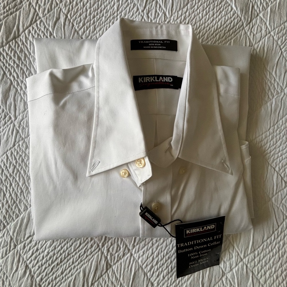 Kirkland Button Down Non Iron Dress Shirt White Size 16-35 NWT